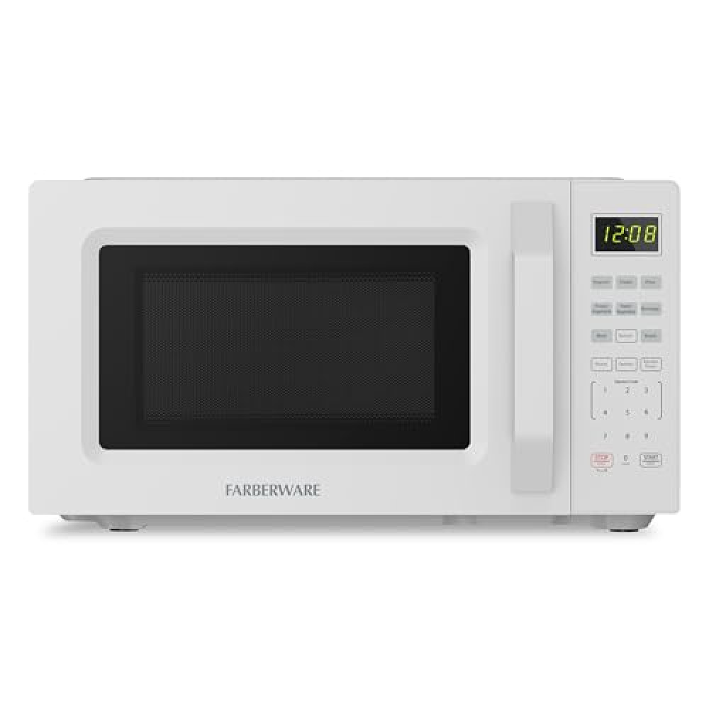 Farberware Countertop Microwave Oven 700W, 0.7 Cu. Ft. Capacity, Compact Design with Turntable, Digital Display & Auto-Cook Functions, White