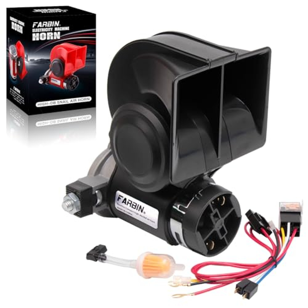 FARBIN Air Horn for Truck,Compact Train Horn,Electric Car Horn 12V 150db Super Loud with Wiring Harness for Any 12V Vehicles (Black)