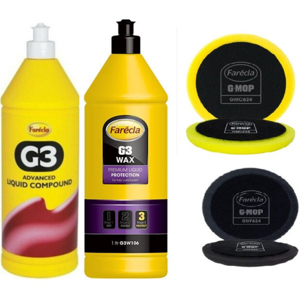 Farecla G3 Pasta 1lt + G3 Wax Cila 1 Lt + Cırtlı Sarı-Siyah Pasta Cila Süngeri Oto Çizik Giderici Fiyatı