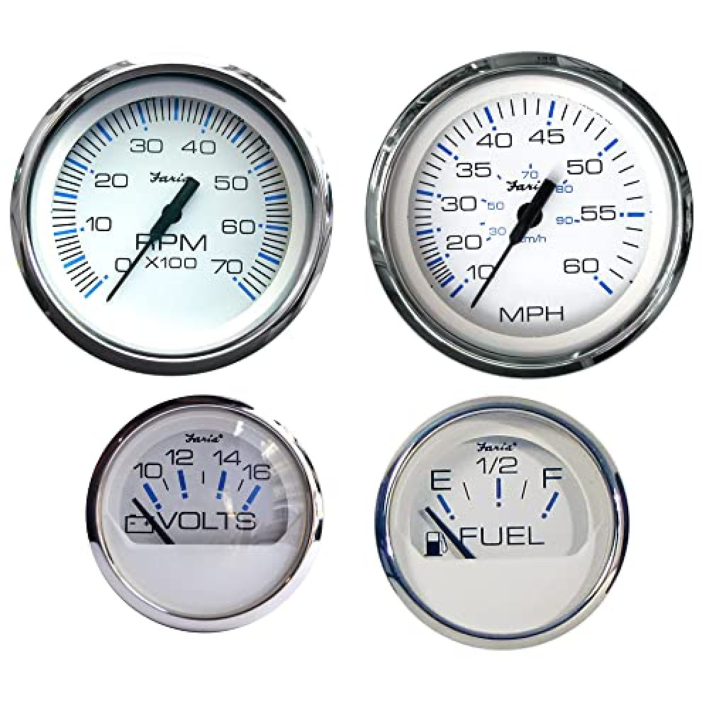 Faria Beede Instruments KTF002 O/B 4-Gauge Boxed Set - Chesapeake White, Stainless Steel