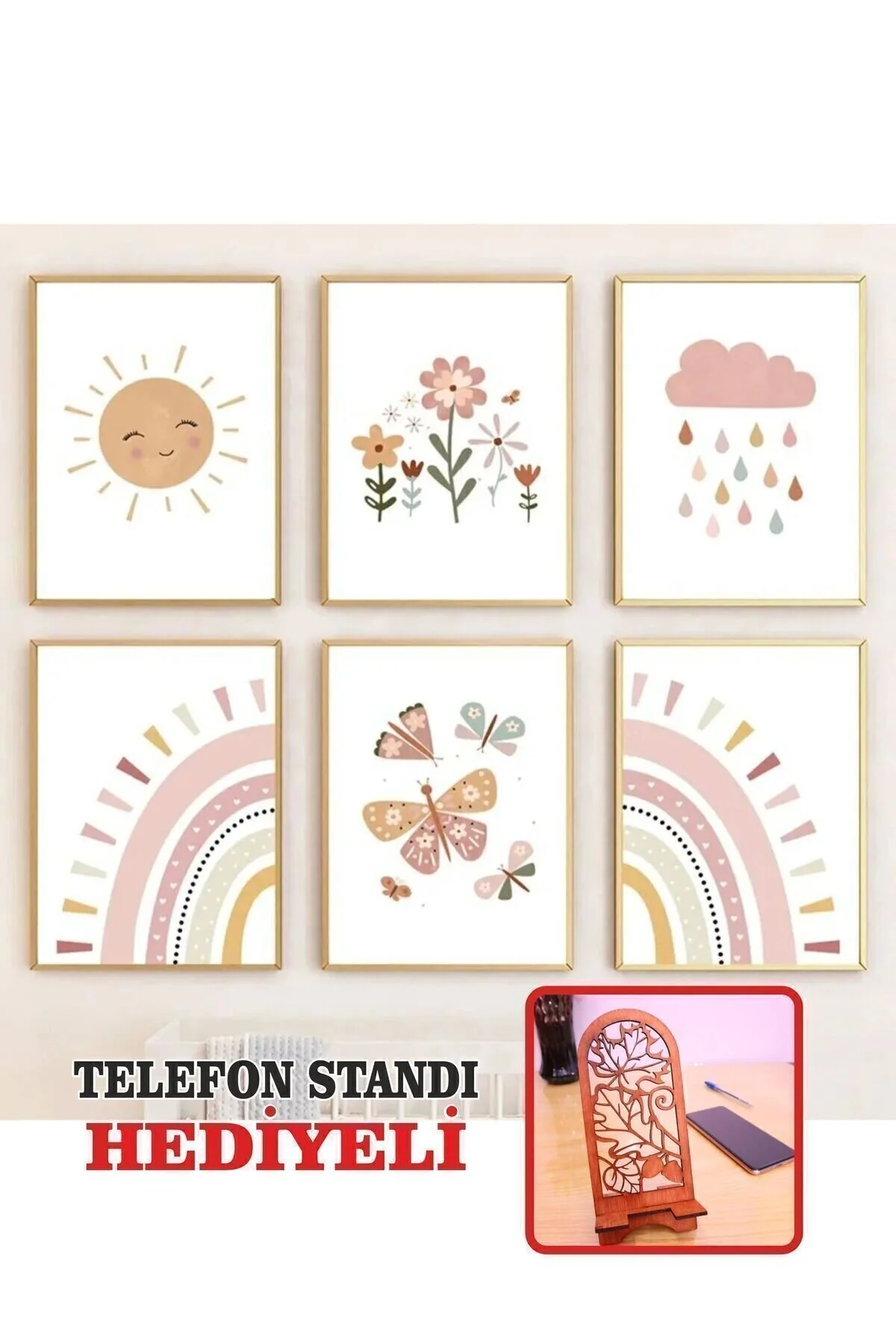 Farklı Hediyelik Hediyeli Çiçekli Bohem Gökkuşağı Kelebekli Çocuk Odası Dekorasyon Süsleme Kız Erkek 6lı 15 x 21 Beden" Tablo & Poster Fiyatı