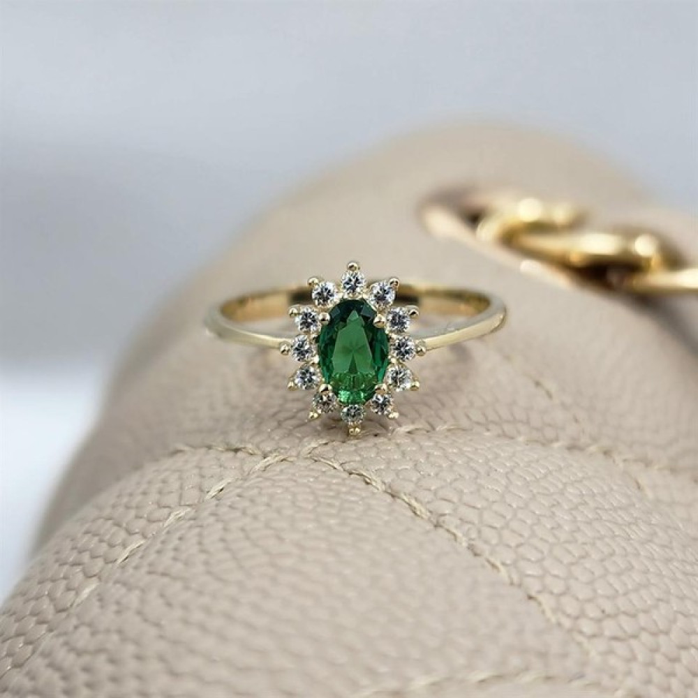 Fasek Gold 1.05 Karat Zümrüt Yeşili Taşlı 0.30KARAT Pırlanta(Signty)Taşlı Vintage Tasarım 925 Ayar Gümüş Yüzük - Sarı - 19 Gümüş Yüzük Fiyatı