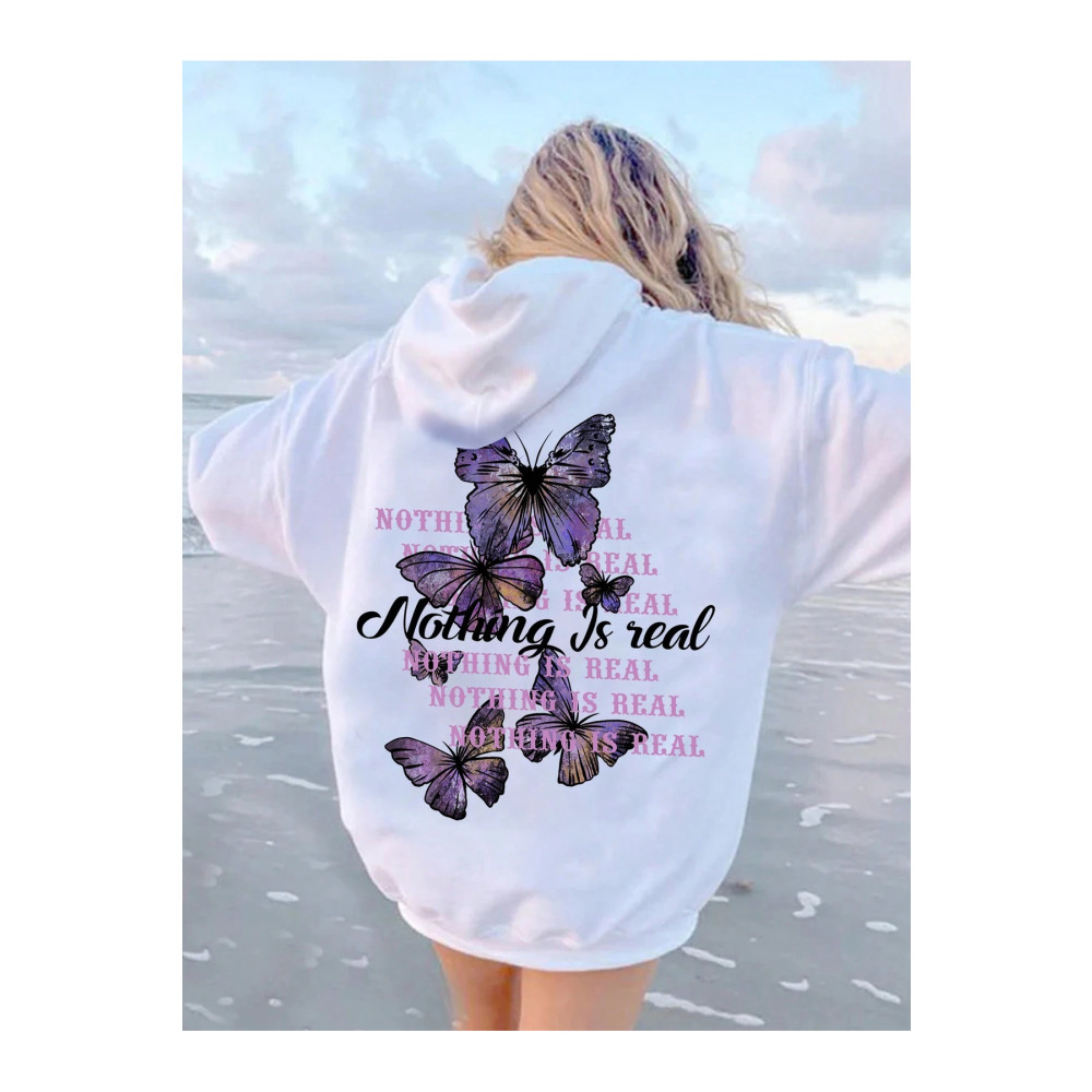 Fasel "Nothing Is Real" Kelebekli Unisex Kapüşonlu Hoodie S Beden Bayan Sweatshirt Fiyatı