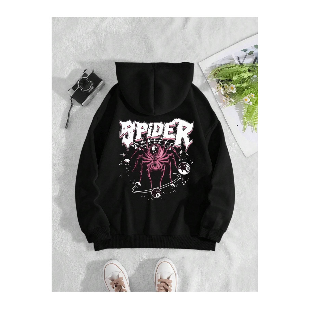 Fasel "Örümcek İllüzyonu" Baskılı Unisex Kapüşonlu Sweatshirt L Beden Bayan Sweatshirt Fiyatı