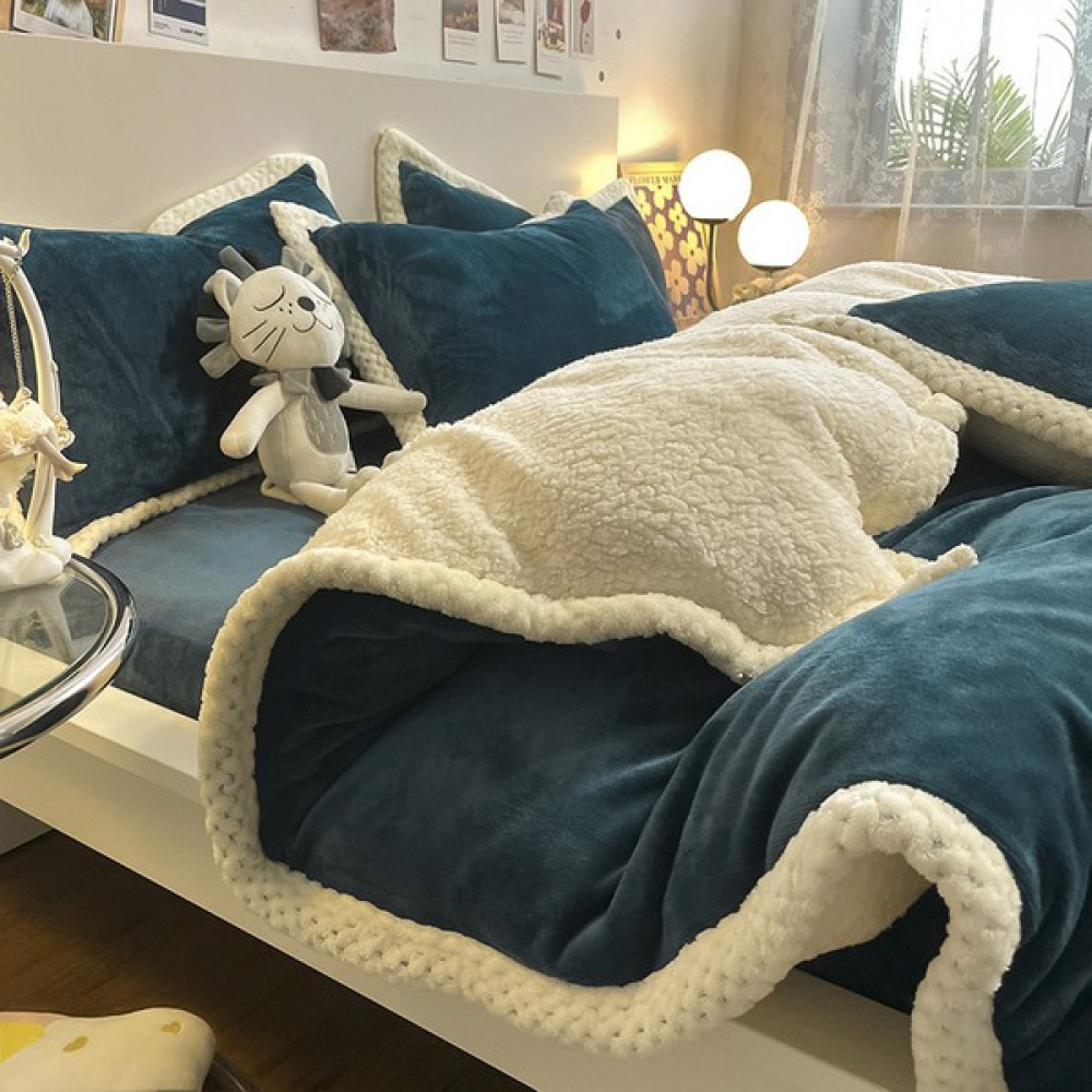 Fashion Boutique Kalınlaştırılmış Süt Polar Yatak Dört Parçalı Set Kuzu Yünü Ekose Nevresim (Yurt Dışından) - 200cm - Koyu Mavi Çarşaf Fiyatı