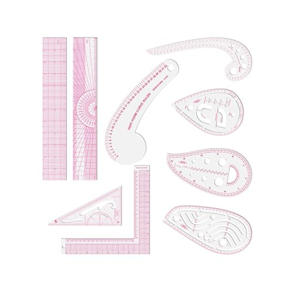 Fashion Clear Metric Sewing Ruler Set,French Curve Pattern Rulers for Beginners, Tailors, Designers, Quilting, Embroidery, Cross Stitch, Crochet, Knitting 9pcs
