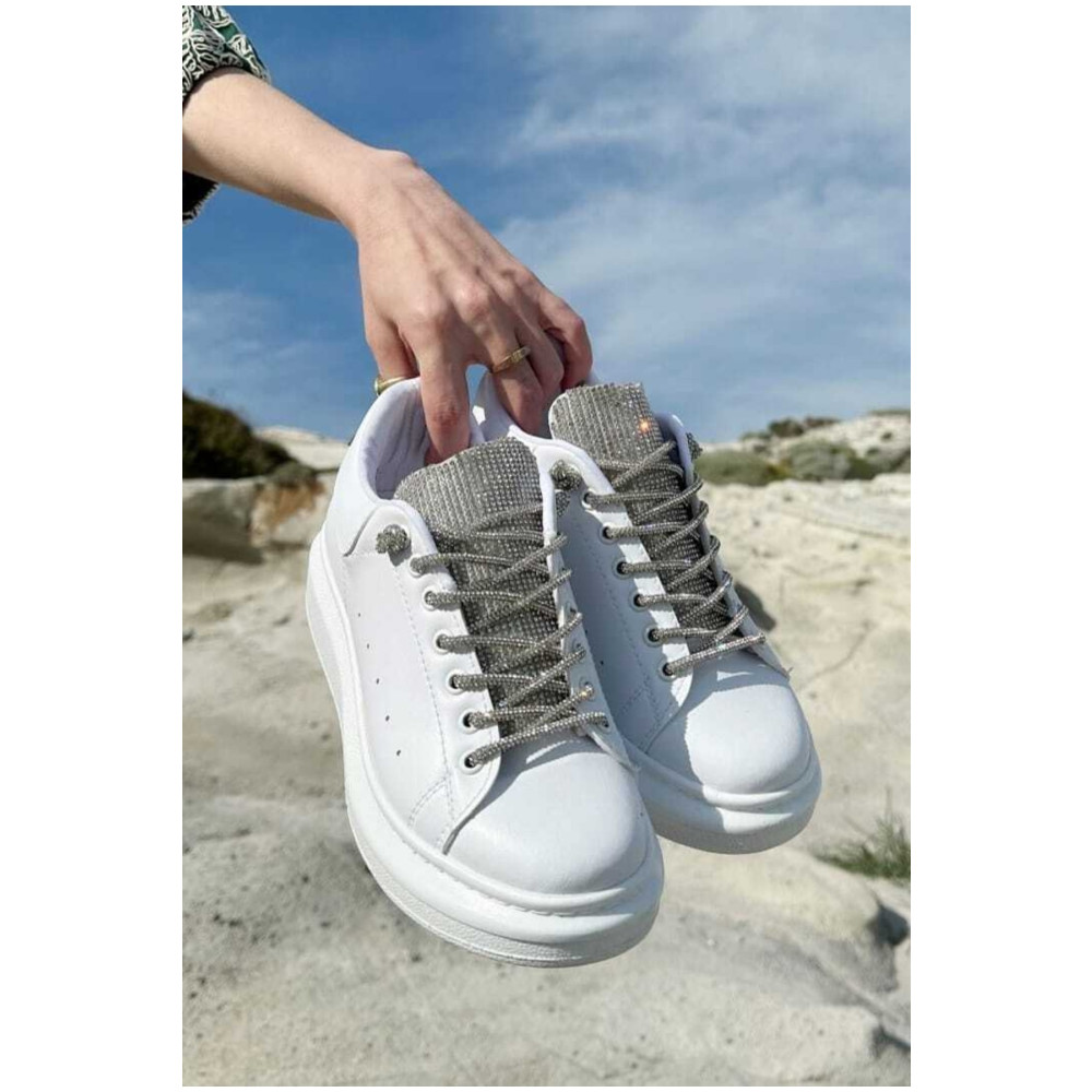 Fashion feet Ayakkabı Kadın Taşlı Beyaz Sneaker Yüksek Taban Taşlı Bağcıklı(rest) Taş Detaylı Spor Ayakkabı 37 Beden Spor Ayakkabı Fiyatı