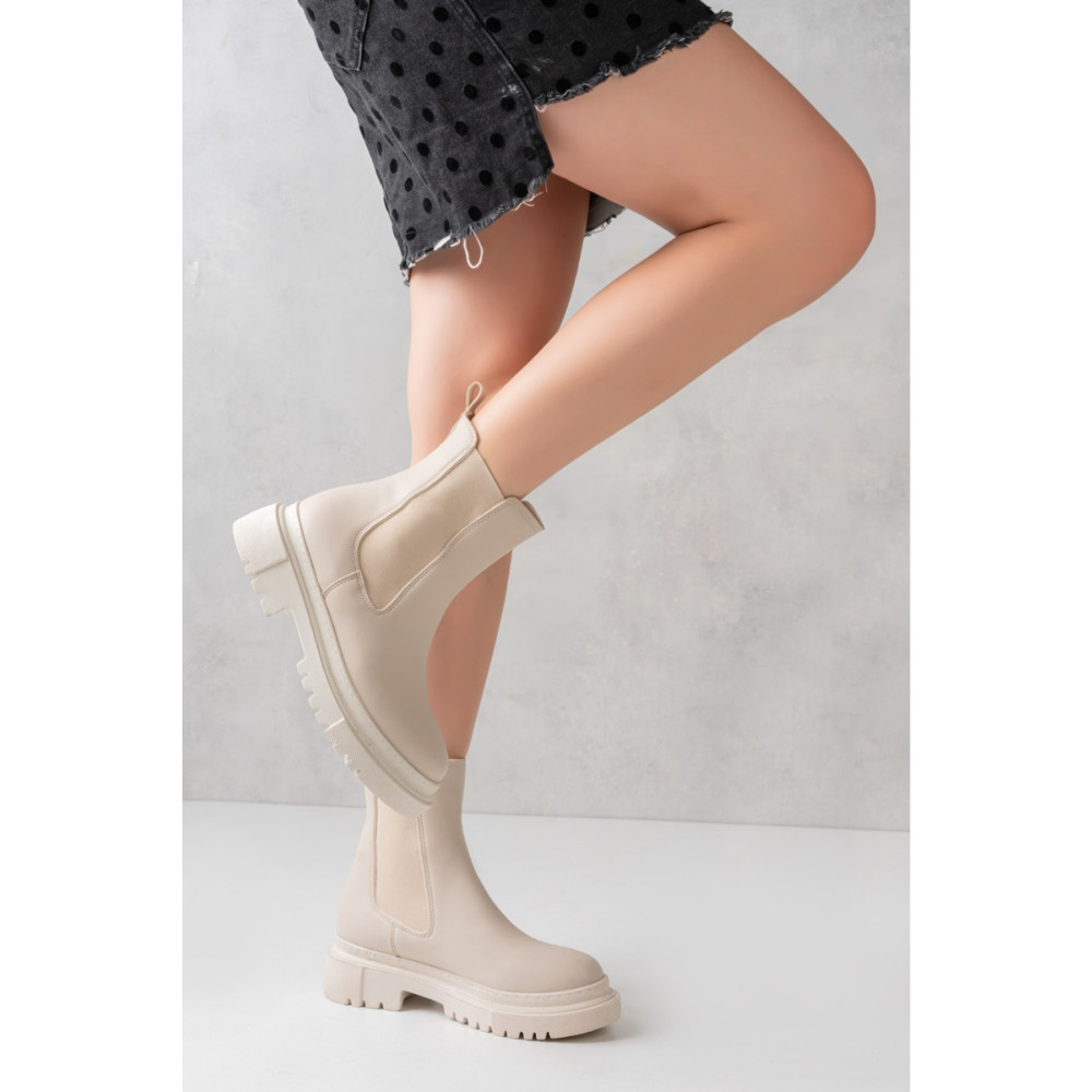 Fashion feet Kadın Deri Bej Lastikli Bot Chelsea 37 Beden Kadın Botları Fiyatı