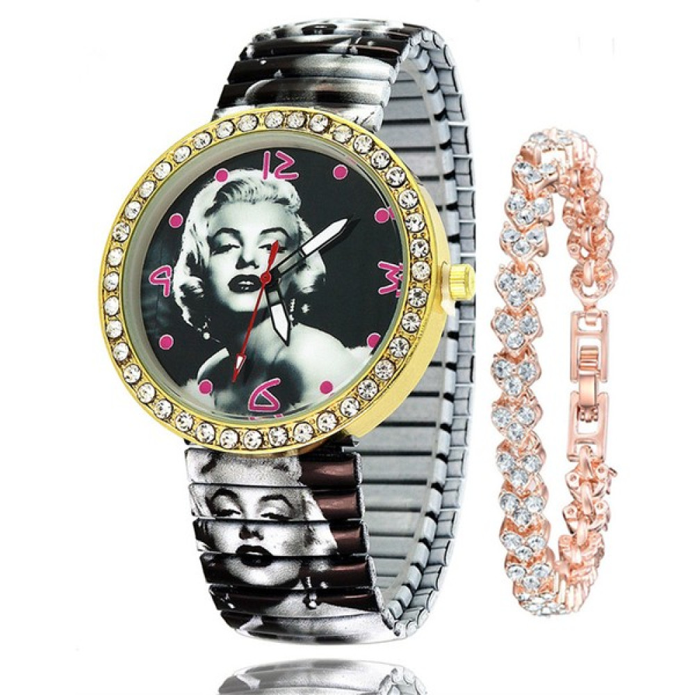 Fashion Malls Saat+Bileklik Streç Bayan Saat Marilyn Monroe Pırlanta Set Ingiliz Saat (Yurt Dışından) Kol Saatleri Fiyatı