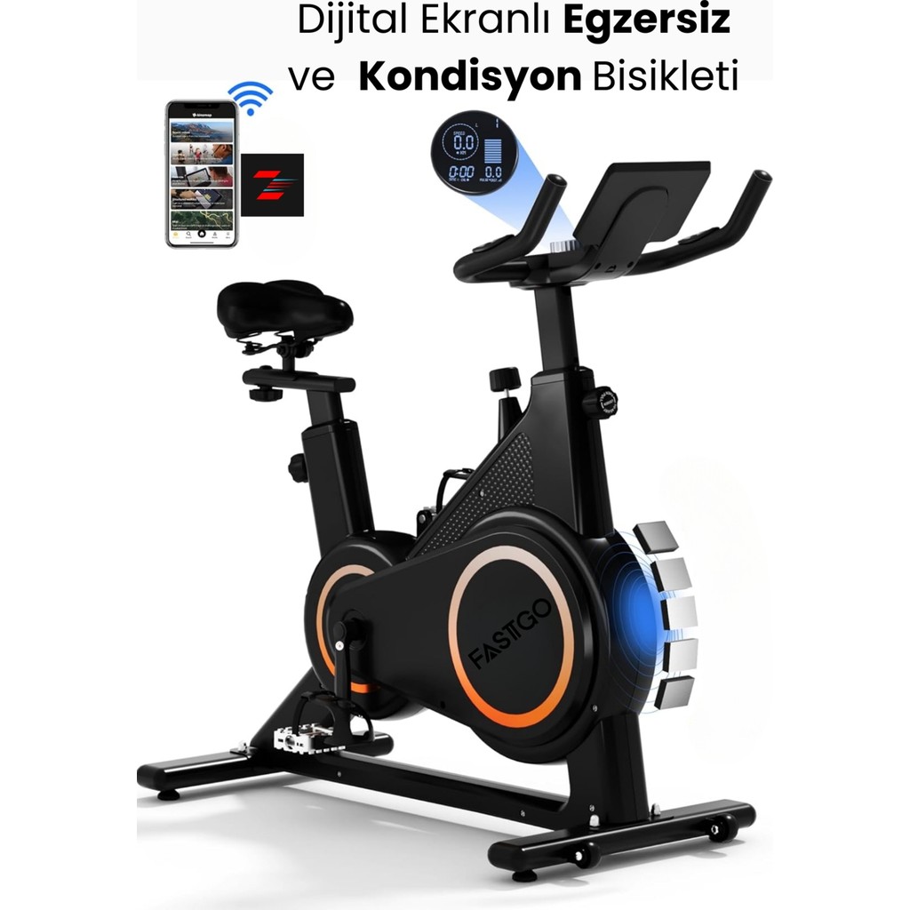 Fastgo Dijital Ekranlı Uygulama Destekli Manyetik Spin Bisiklet 6kg Volan Egzersiz Kondisyon Bisikleti Kondisyon Bisikletleri Fiyatı