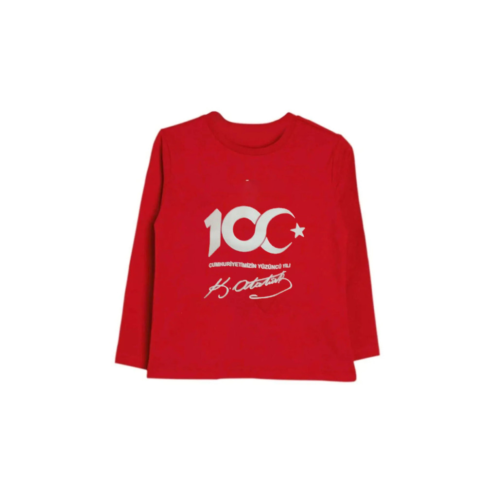 FATELLA UNISEX ÇOCUK 23 NİSAN 29 EKİM 10 KASIM ATATÜRK BASKILI 100. YILA ÖZEL UZUN KOL T-SHIRT 8 Yaş Beden Bayan T-shirt Fiyatı