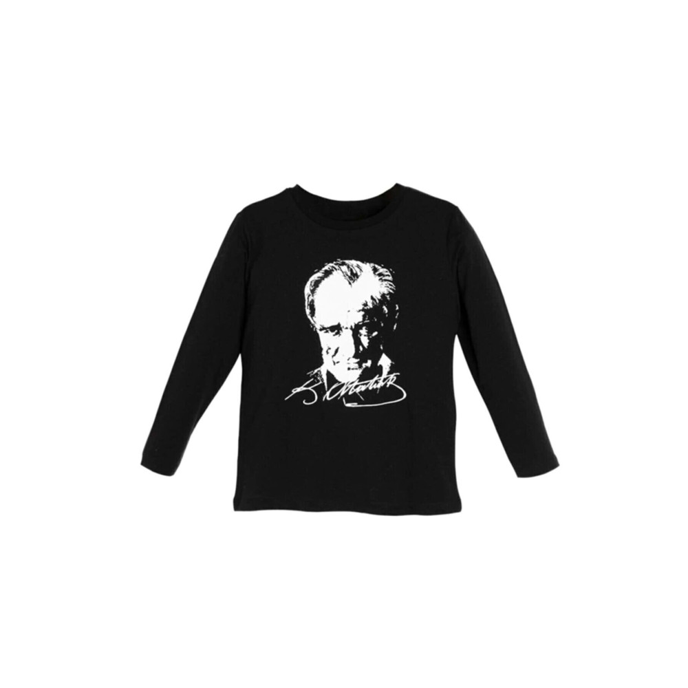 FATELLA Unısex Çocuk Uzun Kol Siyah Atatürk Baskılı Uzun Kollu T-Shirt 7 Yaş Beden Bayan T-shirt Fiyatı