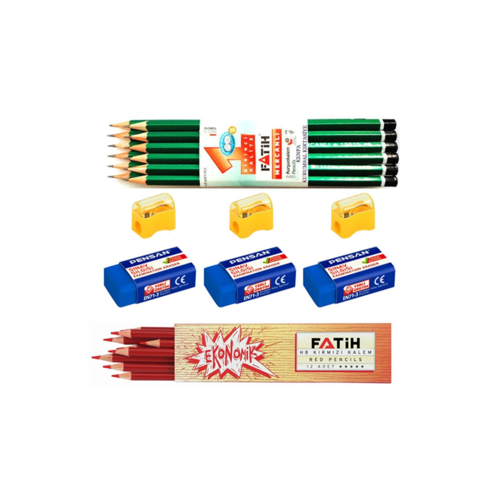 Fatih 12 Li Mercanlı Kurşun Kalem Kırmızı Kopya Kalemi Silgi Kalem Açacağı Set Kurşun (Ahşap) Kalem Fiyatı