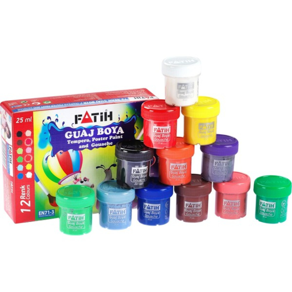 Fatih 12 Renk Guaj Boya (12*25=300gr.) Guaj Boya Fiyatı