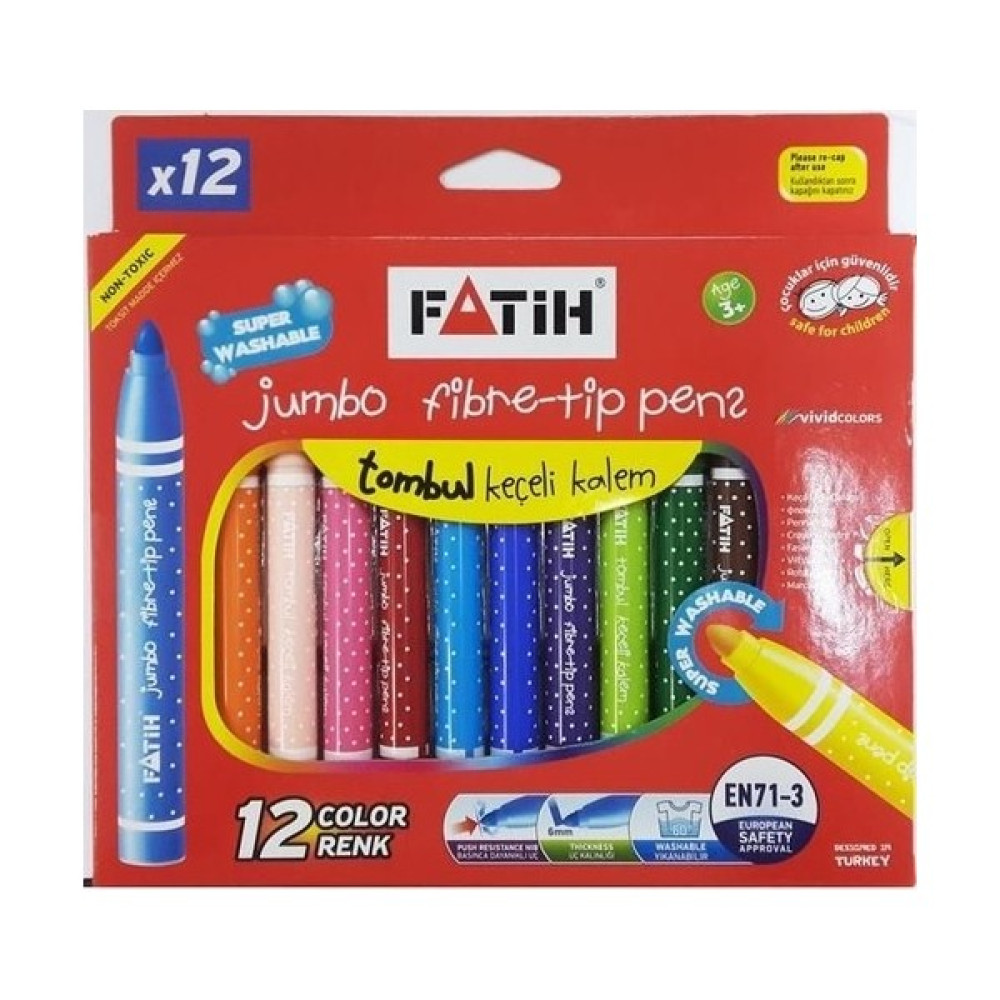 Fatih Jumbo Keçeli Kalem 12 Renk Yıkanabilir Keçe Uçlu Kalem Fiyatı