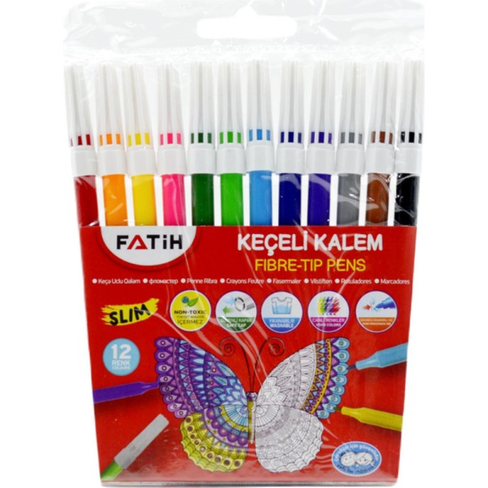 Fatih Slim Keçeli Kalem 12 Renk (34015) - Tekli Keçe Uçlu Kalem Fiyatı