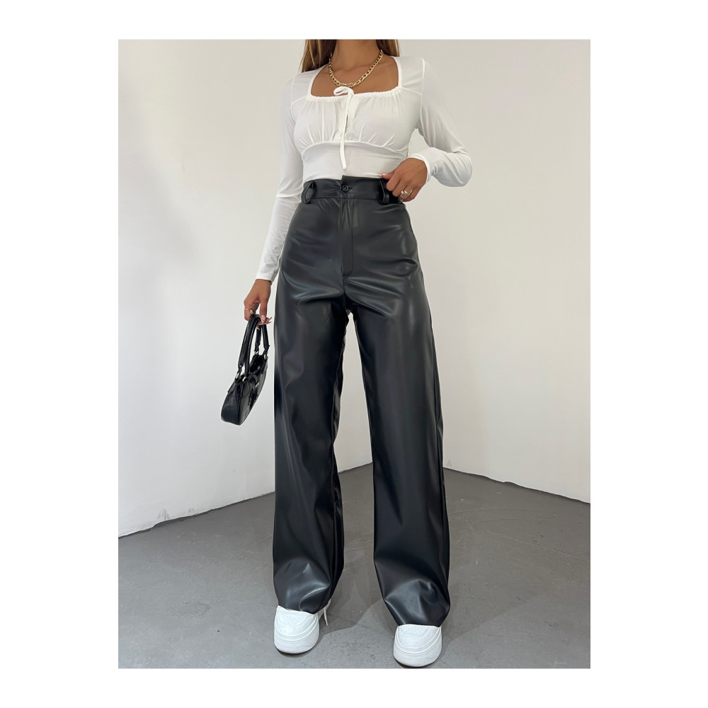 Fav Style Kadın Yüksek Bel Deri Palazzo Pantolon Siyah XL Beden Kadın Pantolon Fiyatı