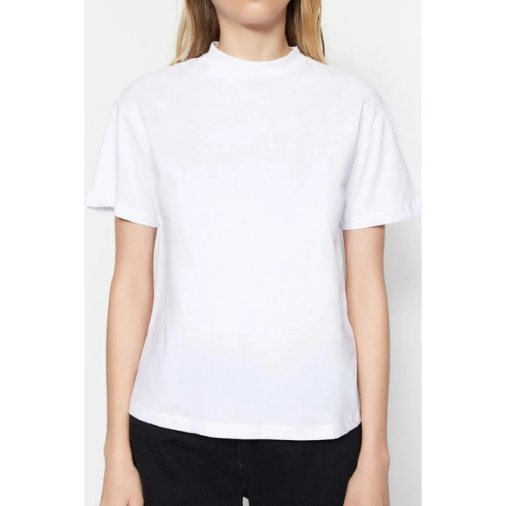 Favela Moda Beyaz ve Siyah Dik Yaka Basic Örme T-Shirt Bayan T-shirt Fiyatı