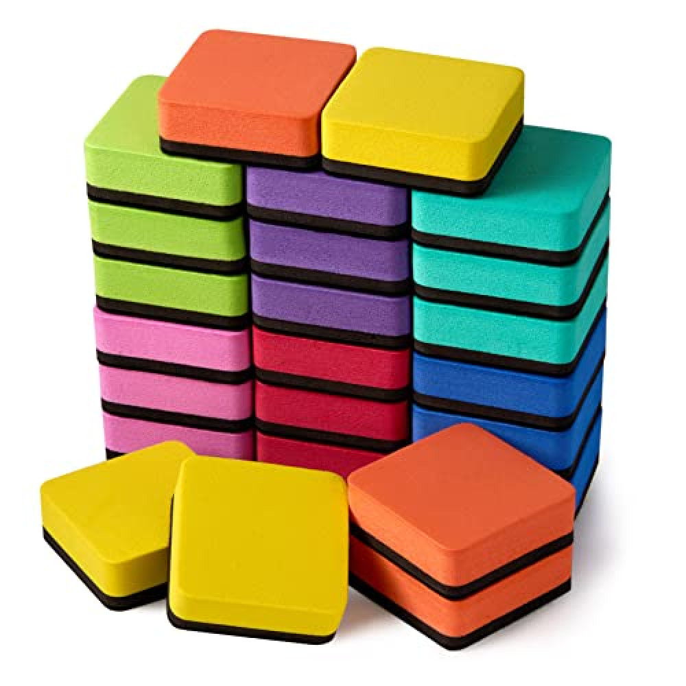 Favide 24 Pack Magnetic Whiteboard Dry Erase Erasers Chalkboard Cleansers for Classroom, School Supplies and Office (Square, 8 Color)