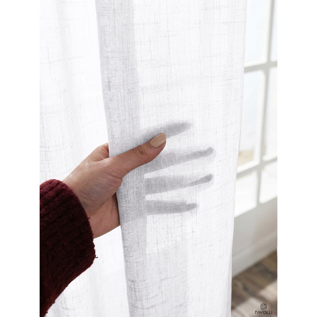 Favolli Kar Beyazı Keten Dokulu 1/3 Sık Pileli Zarif Tül Perde | Ütü Istemez | En Çok Satan Tül Perde - 350 x 260 cm Tül Perde Fiyatı