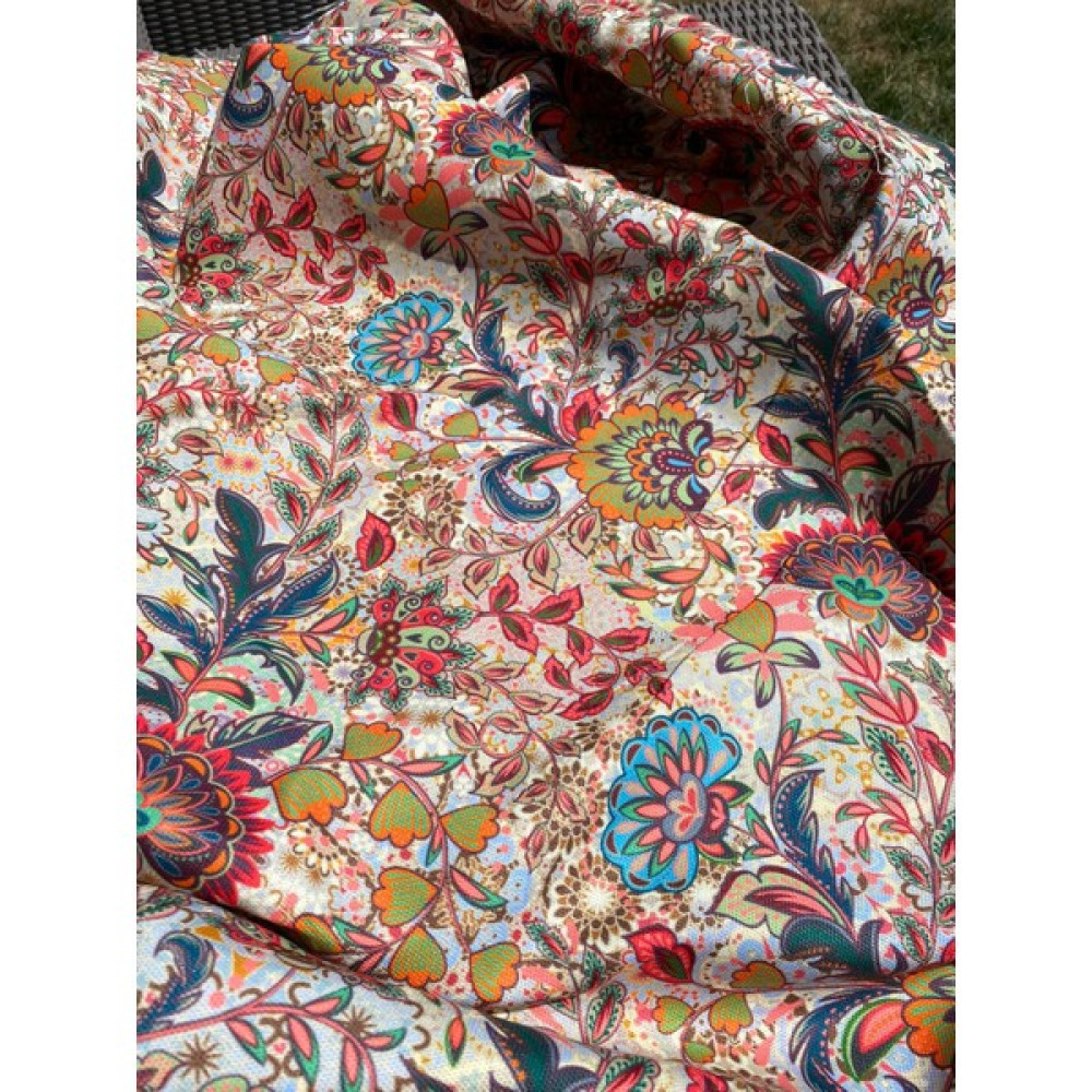 Favor Kumaş Krem Zeminli Etnik Motif Desenli Dijital Baskılı Kumaş FVR-1430 - 140 cm - 1 m - Renkli Kumaşlar Fiyatı