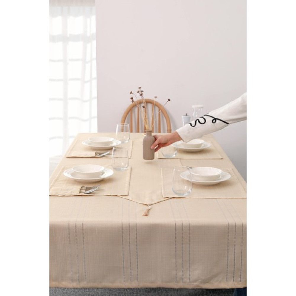 Favora Açelya 12 Kişilik Masa Örtüsü Runner Takımı - Vizon - 155 x 220 cm Masa Örtüsü Fiyatı
