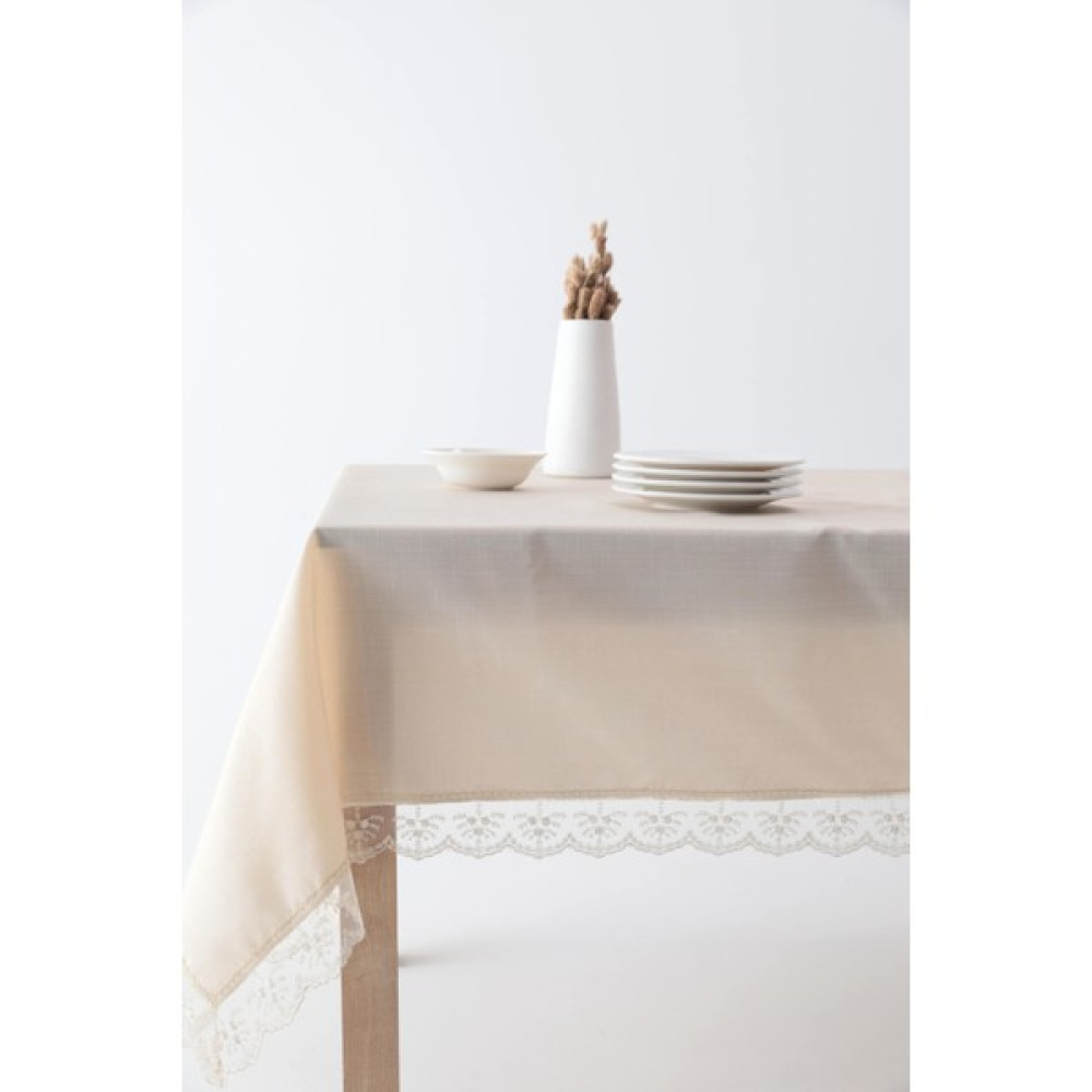 Favora Akasya Leke Tutmaz Güpürlü Masa Örtüsü - Bej - 160 x 220 cm Masa Örtüsü Fiyatı