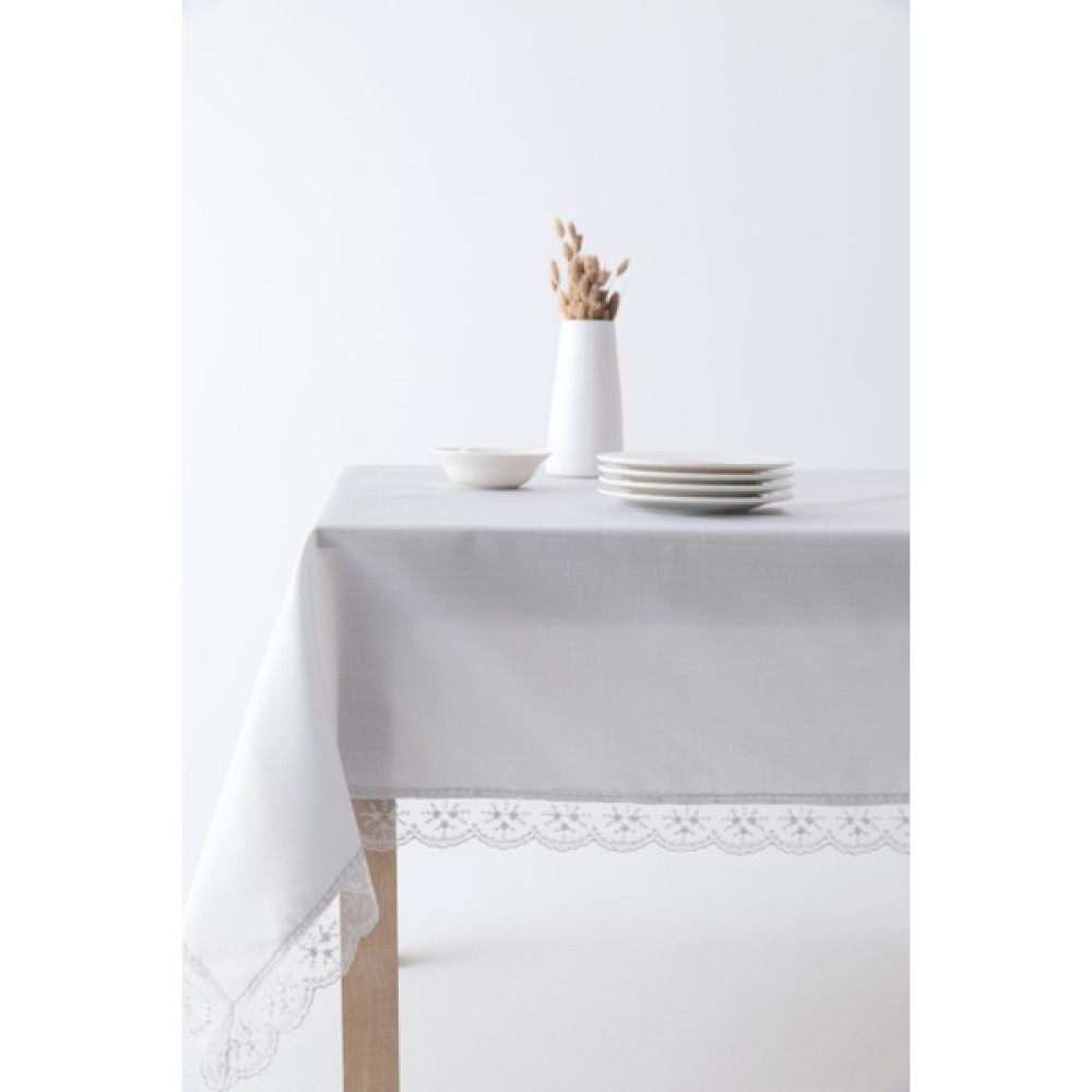 Favora Akasya Leke Tutmaz Güpürlü Masa Örtüsü - Gri - 160 x 220 cm Masa Örtüsü Fiyatı