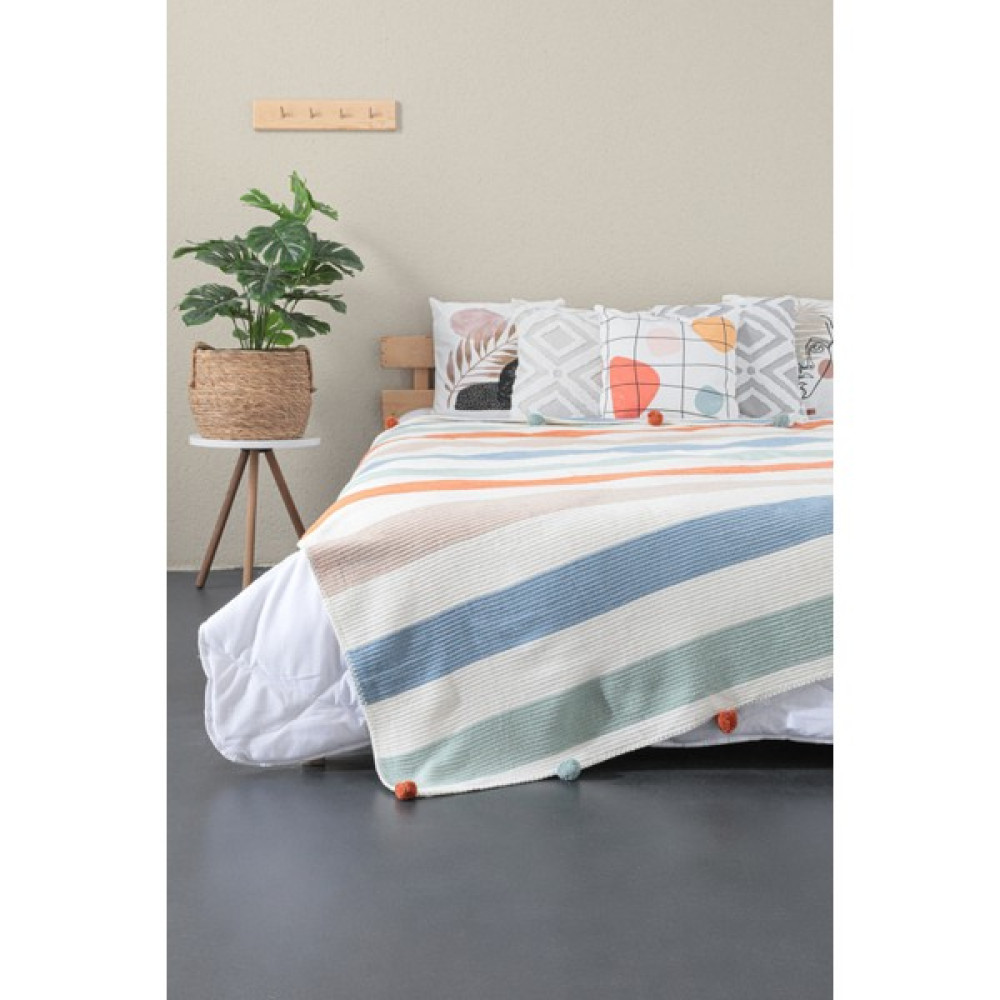 Favora Aksu Ponpon Pamuklu Tek Kişilik Battaniye - Turuncu - 150 x 200 cm Battaniye Fiyatı