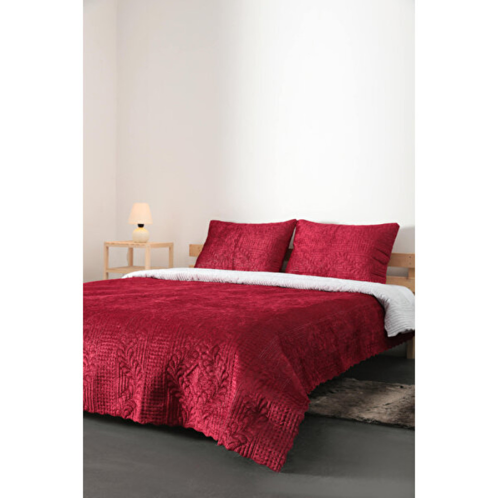 Favora Elif Kadife Çift Kişilik Yatak Örtüsü Takımı - Bordo - 250 x 260 cm Yatak Örtüsü Fiyatı