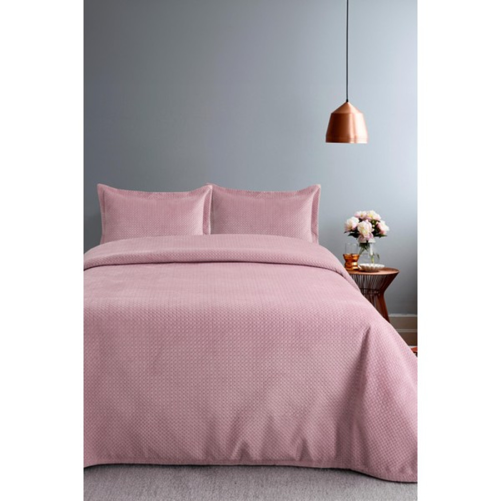 Favora Lidia Kadife Çift Kişilik Yatak Örtüsü Takımı - Pudra - 240 x 260 cm Yatak Örtüsü Fiyatı