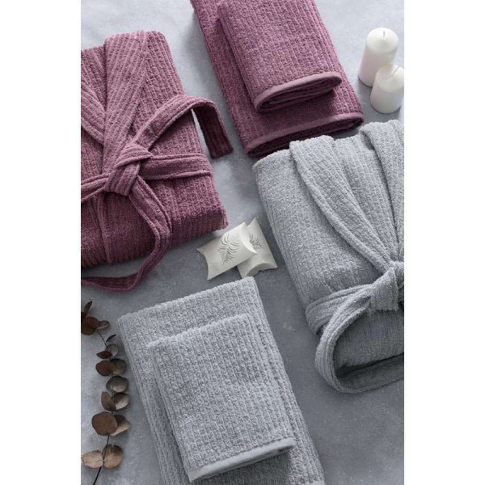 Favora Line %100 Pamuk Luxury 8 Parça Aile Bornoz Seti - Gri - Mürdüm - M - L Bornoz Fiyatı