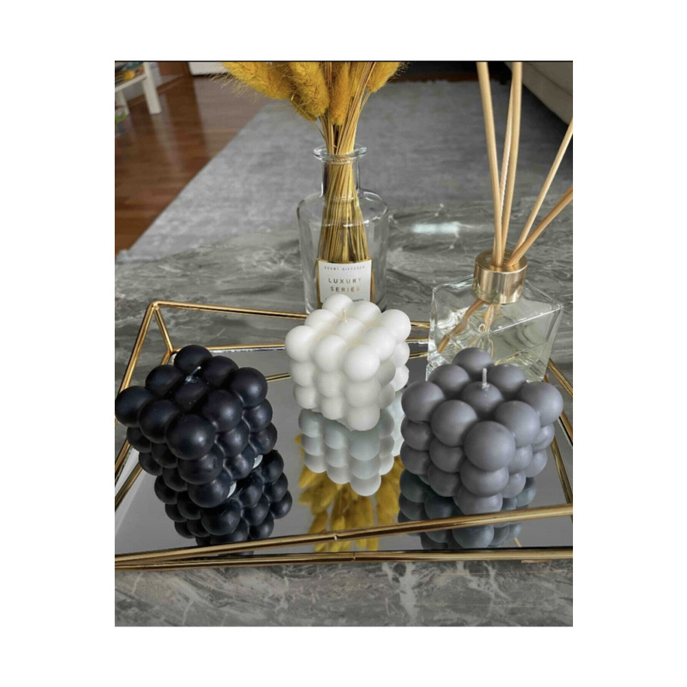Favori Home Hobidiyarı - 3lü Kokulu Gri Beyaz Siyah Bubble Mum Seti Dekoratif Mum Fiyatı