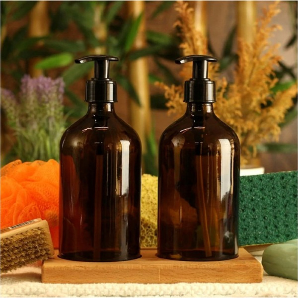 Favori Mutfak Ahşap Stantlı Amber Cam Şişe Sıvı Sabunluk Sıvı Deterjanlık Şişesi 500ML (2 Adet) - 500 Ml Sabunluk Fiyatı