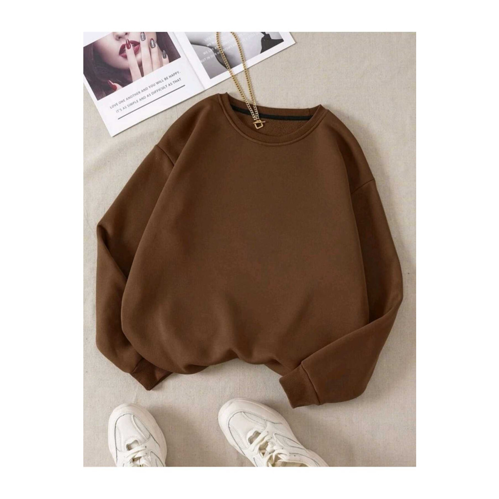 FAVORİST Bisiklet Yaka Sweatshirt Düz Baskısız ( Soft ) Geniş Kalıp M Beden Bayan Sweatshirt Fiyatı