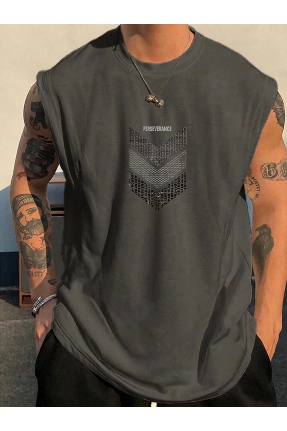 FAVORİST Perseverance Baskılı Kolsuz tshirt Erkek Sıfır Kol Giyim Spor Giyim Oversize T-SHİRT XL Beden" Bayan T-shirt Fiyatı