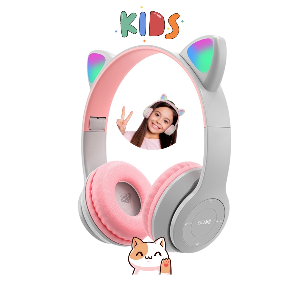 Favors Kedi Kulağı Bluetooth Kablosuz Kulaklık Rengarenk Işıklı Rgb Gri Çocuk Oyun Kulaklığı Radyolu Kulak Üstü Kulaklık Fiyatı