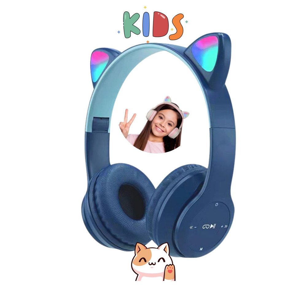Favors Kedi Kulağı Bluetooth Kablosuz Kulaklık Rengarenk Işıklı Rgb Lacivert Çocuk Oyun Kulaklığı Radyolu Kulak Üstü Kulaklık Fiyatı