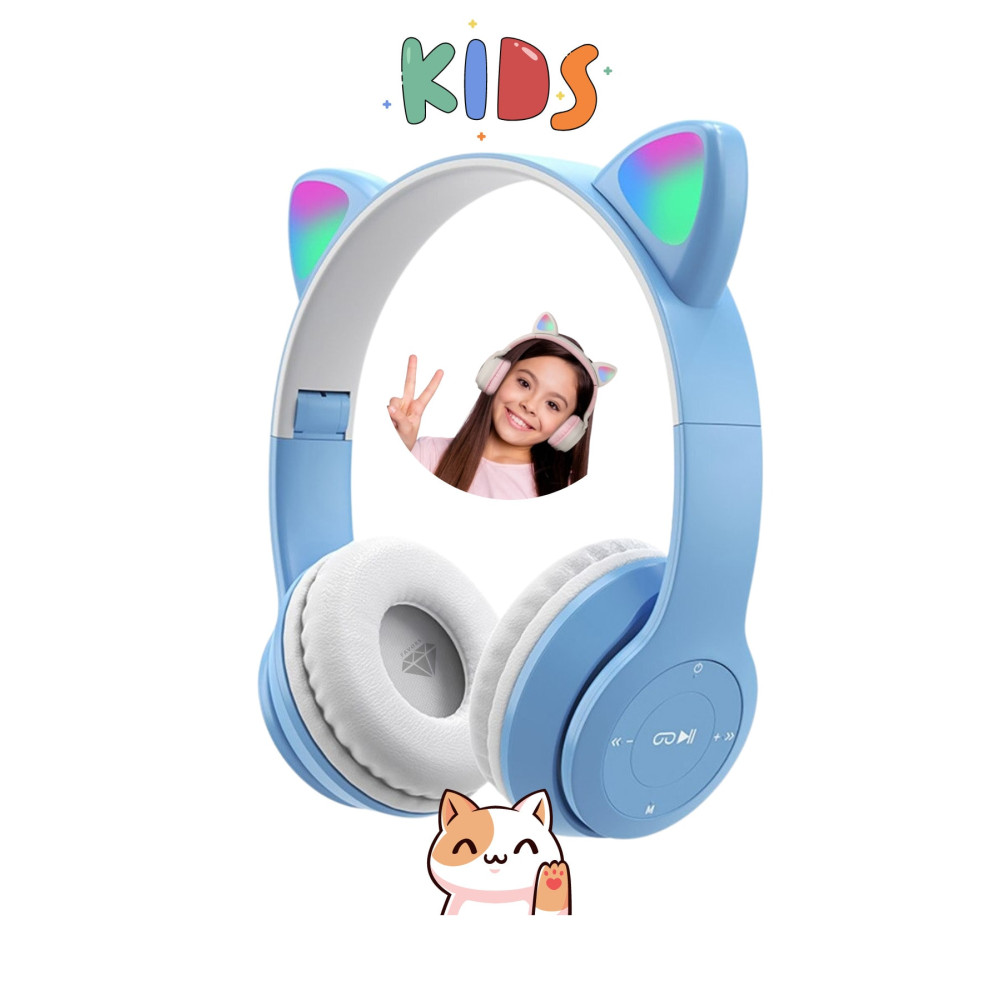 Favors Kedi Kulağı Bluetooth Kablosuz Kulaklık Rengarenk Işıklı Rgb Mavi Çocuk Oyun Kulaklığı Radyolu Kulak Üstü Kulaklık Fiyatı