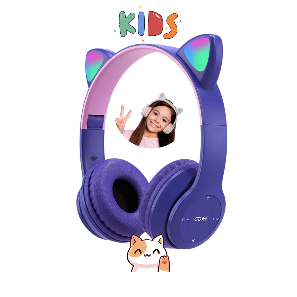 Favors Kedi Kulağı Bluetooth Kablosuz Kulaklık Rengarenk Işıklı Rgb Mor Çocuk Oyun Kulaklığı Radyolu Kulak Üstü Kulaklık Fiyatı