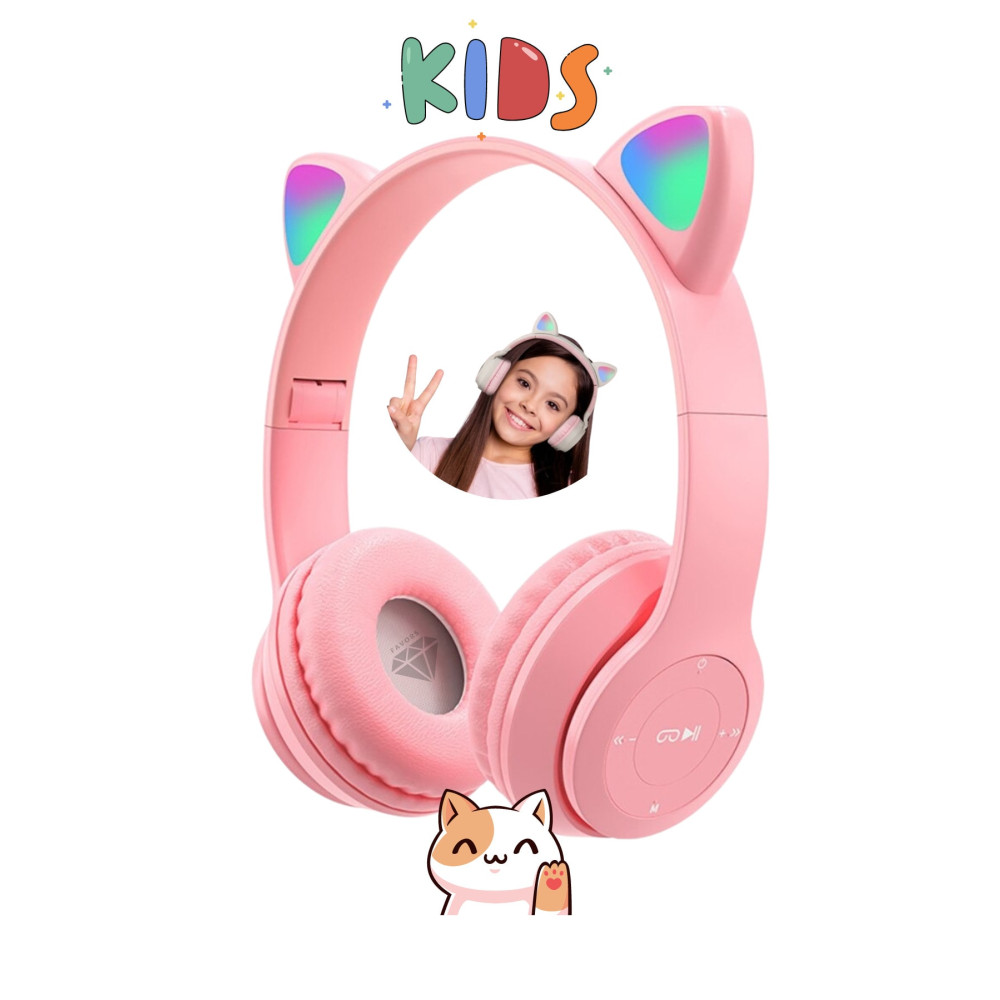 Favors Kedi Kulağı Bluetooth Kablosuz Kulaklık Rengarenk Işıklı Rgb Pembe Çocuk Oyun Kulaklığı Radyolu Kulak Üstü Kulaklık Fiyatı