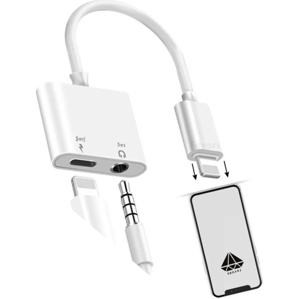 Favors Lightning To 3.5mm Adapter Kablo, Iphone Uyumlu Ses, Aux Kablo Dönüştücü Adaptör Bilgisayar Çevirici ve Adaptörü Fiyatı