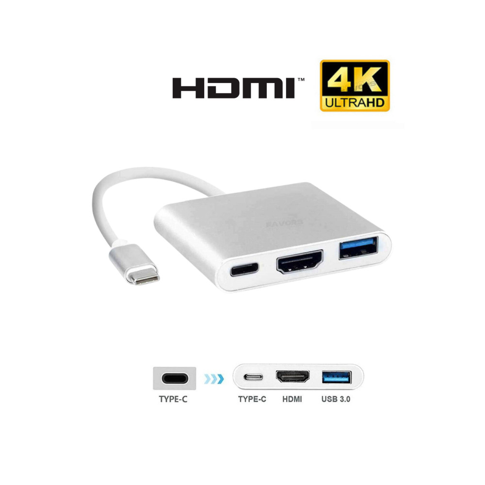 Favors Type-c To Hdmı 4k Usb 3.0 Çevirici 3in 1 Dönüştürücü Adaptör Power Supply HDTV / Phone / Macbook Bilgisayar Çevirici ve Adaptörü Fiyatı