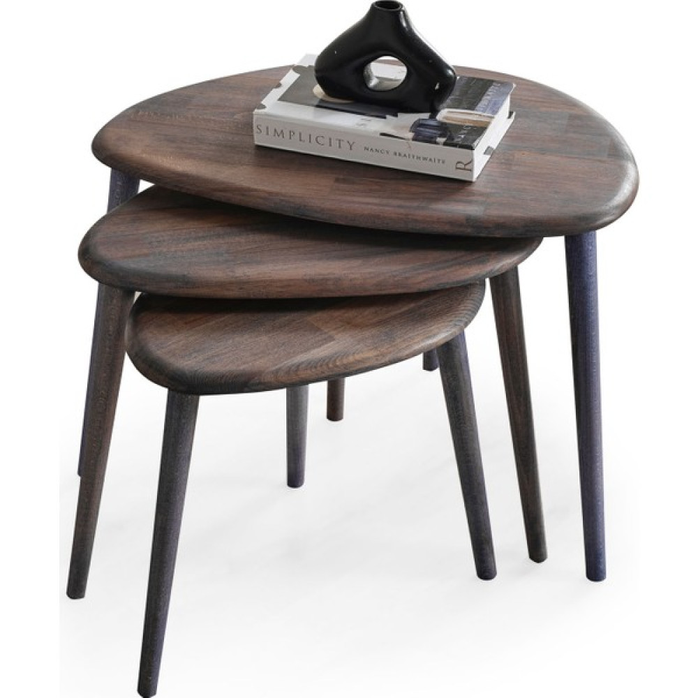 Faw Decor Doğal Ahşap Zigon Sehpa 3'lü Set, Modern Masif Yan Sehpa - Antrasit Zigon Sehpa Fiyatı