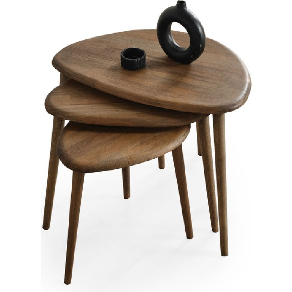 Faw Decor Doğal Ahşap Zigon Sehpa 3'lü Set, Modern Masif Yan Sehpa - Ceviz Zigon Sehpa Fiyatı