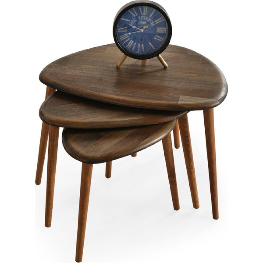 Faw Decor Doğal Ahşap Zigon Sehpa 3'lü Set, Modern Masif Yan Sehpa - Siyah Meşe Zigon Sehpa Fiyatı