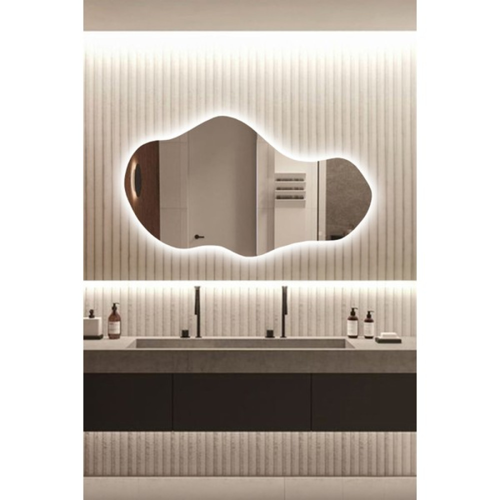 Faw Decor LED Işıklı Asimetrik Model Dekoratif Duvar Aynası, Modern Eşsiz Ayna, Ayna Duvar Dekorasyon Ürünü - Beyaz - 35x70 cm Ayna Fiyatı