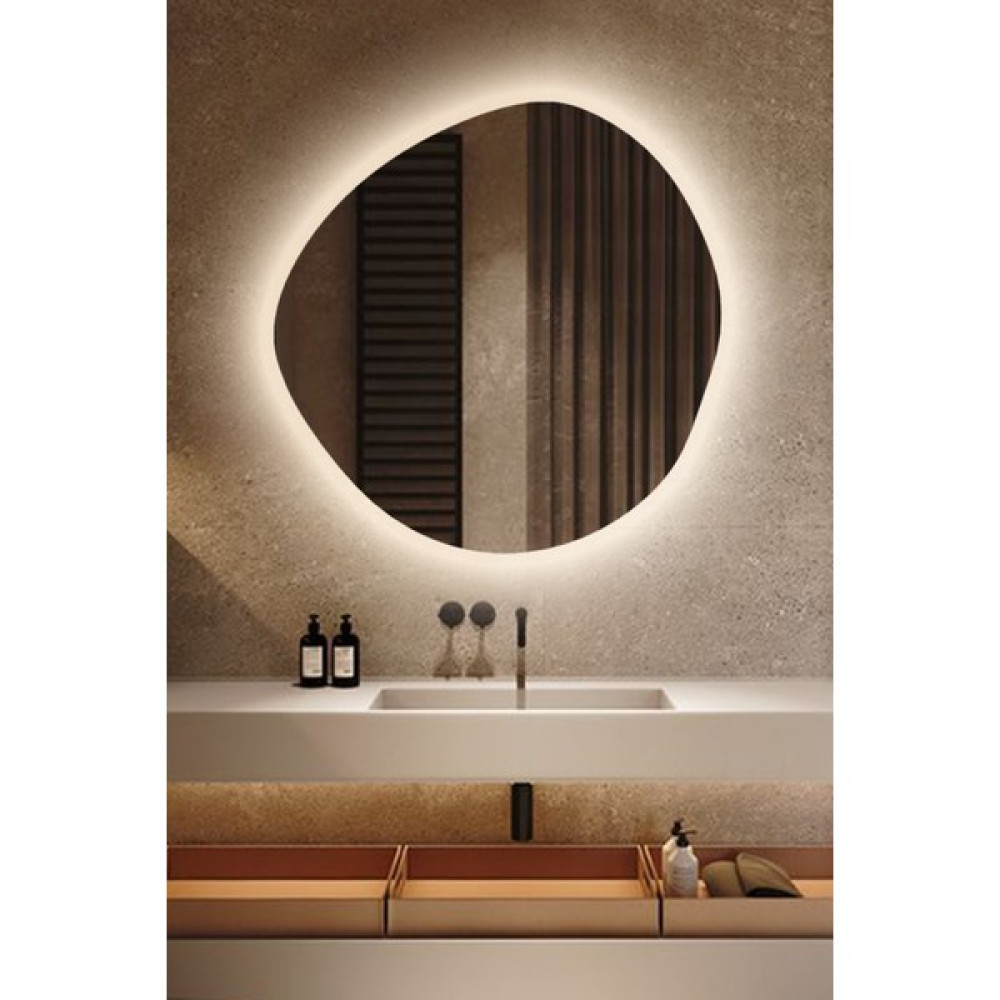 Faw Decor LED Işıklı Asimetrik Model Dekoratif Duvar Aynası, Modern Eşsiz Ayna, Ayna Duvar Dekorasyon Ürünü - Beyaz - 80x80 cm Ayna Fiyatı