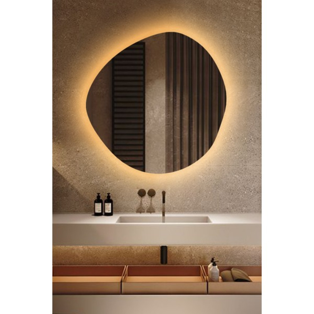 Faw Decor LED Işıklı Asimetrik Model Dekoratif Duvar Aynası, Modern Eşsiz Ayna, Ayna Duvar Dekorasyon Ürünü - Sarı - 70x70 cm Ayna Fiyatı