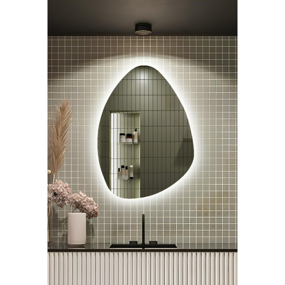 Faw Decor LED Işıklı Asimetrik Üçgen Model Dekoratif Duvar Aynası, Modern Eşsiz Ayna, Duvar Dekorasyon Ürünü - Beyaz - 85x110 cm Ayna Fiyatı